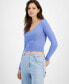 ფოტო #1 პროდუქტის Juniors' Cropped V-Neck Cable-Knit Sweater