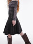 Topshop denim knee length pleat skirt in washed black