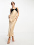 River Island colour block maxi slip dress in beige 44 - фото #1