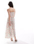 Pieces frill cami maxi dress in cream orange print