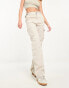 Stradivarius straight leg cargo trouser with adjustable waist in stone