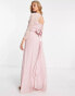 TFNC Maternity Bridesmaids chiffon maxi dress with lace scalloped back and long sleeves in mauve