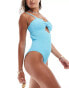 Фото #4 товара Vero Moda crinkle high leg bandeau swimsuit in blue