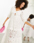 ASOS EDITION broderie twist front midi dress with puff sleeve in white 34 - фото #2