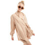 Esmee long sleeve oversized stripe beach shirt co-ord in beige and white Beige and White, 34 - фото #2