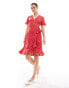 Фото #1 товара ONLY frill wrap mini dress in red ditsy floral