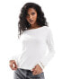 Pieces boat neck long sleeve top in cream