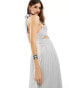 TFNC Bridesmaid chiffon halter neck pleated maxi dress in silver