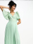 Фото #3 товара Little Mistress plunge flutter sleeve midi dress in sage green