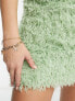 Pieces Premium faux feather bandeau mini dress in mint