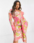 ASOS DESIGN Curve sash ruche front shirt midi dress in pink abstract print