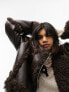 Topshop faux shearling mid length aviator jacket with faux fur details in brown