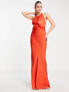 Фото #4 товара ASOS DESIGN Tall knot front satin maxi dress with tie back detail in orange
