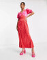 Never Fully Dressed puff sleeve contrast maxi dress in pink and red