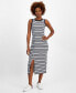 Women's Striped Ribbed Slit Midi Dress