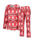 ფოტო #1 პროდუქტის Women's Scarlet Nebraska Huskers Holiday Long Sleeve T-shirt and Pants Sleep Set