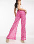 Фото #2 товара Influence wide leg trousers in pink floral print