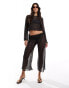 In The Style x Perrie Sian sequin crochet wide leg beach trousers co-ord in black