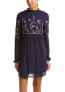 Фото #1 товара Parker 156035 Women's Sadie Embroidered Shift Dress Long Sleeve Aquarius Sz. XS