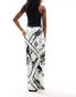 ASOS DESIGN satin bias tie waist maxi skirt in postcard print