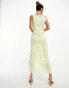 ASOS DESIGN one shoulder satin midaxi dress with contrast lace inserts in pale green