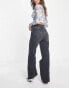 Фото #4 товара Only wide leg jeans with frayed low waist in black