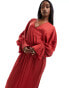 NA-KD draped structured midi dress in red