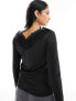 YAS v neck long sleeve top with lace detail in black - BLACK