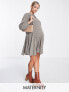 Glamorous Maternity tie neck mini smock swing dress in brown floral