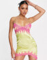 Фото #1 товара Missyempire contrast lace satin mini dress in yellow and pink