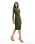 Bardot cut out midi dress in Khaki