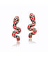 ფოტო #2 პროდუქტის 14k Yellow Gold Plated with Ruby Cubic Zirconia Black & Red Enamel 3D Slithering Curling Snake Earrings