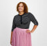 Фото #2 товара Trendy Plus Size Striped Ribbed Henley, Created for Macy's