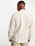 ASOS DESIGN deep grandad collar linen mix shirt in beige stripe