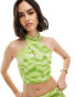 Фото #2 товара YAS halterneck crop top co-ord in green tie dye - MGREEN