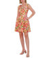 Women's Floral Pleated-Sleeve Square-Neck Dress