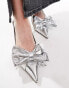 ASOS DESIGN Wide Fit Secret bow slingback kitten heeled shoes in silver