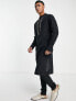 ASOS DESIGN kurta longline shirt with hand embellishment in black linen mix