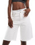 Фото #1 товара Mango longline denim raw hem shorts in white