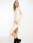 Фото #6 товара Miss Selfridge slouchy bardot rib knit cosy maxi dress in cream