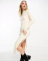 Miss Selfridge slouchy bardot rib knit cosy maxi dress in cream Бежевый, L - EU 44-46 - фото #3