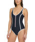 Фото #3 товара Women's Seamed One-Piece Zip-Up Swimsuit