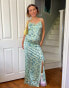 Daisy Street X Chloe Davie 90s printed maxi satin dress with lace trim