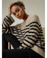 Women's Drop-Shoulder Striped Cashmere Sweater Camel with black stripes, XLARGE - фото #3