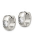 Stainless Steel Brushed Polished CZ Round Hinged Hoop Earrings