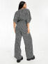 Wednesday's Girl v-neck wide sleeve belted jumpsuit in green spot