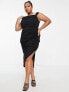 ASOS DESIGN Curve cowl neck corset midi pencil dress in black