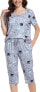 Фото #17 товара Vlazom Women's Striped Pyjama Set, Round Neck with Chest Pocket, Two-Piece Short-Sleeved Shirt with 3/4 Trousers