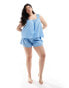 Фото #4 товара Loungeable Curve cotton smocked cami top and short pyjama set in blue