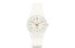 Фото #1 товара Часы и аксессуары Swatch Originals GW164 34 мм, белый циферблат, пластиковый корпус, силиконовый ремешок, кварцевый механизм, золотые стрелки, водонепроницаемость, простые и милые.